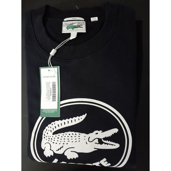 Lacoste Men's Long Sleeve Large Croc Badge Graphic Crewneck Sweatshirt Abysm XL - Picture 2 of 3